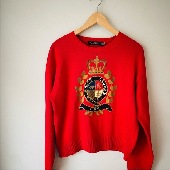 Ralph Lauren Sweaters - Ralph Lauren Intarsia Red Crest Crew Neck Sweater RARE